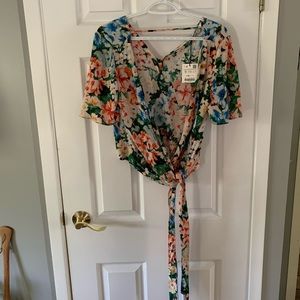 Zara floral wrap shirt